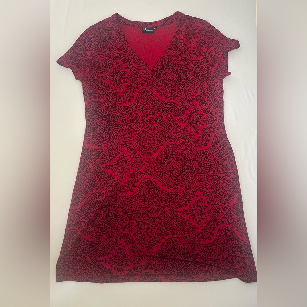 ❤️ 3/$18 H Collection Red and Black Patterned Dress, size S, stretchy